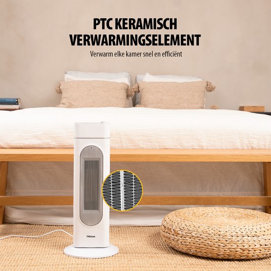 Tristar Elektrische Kachel KA-5088 - Keramische torenkachel - Afstandsbediening - Geschikt voor 25 m² - Ventilatorkachel - Wit