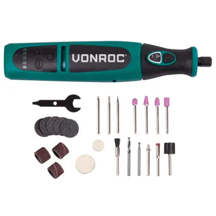 Vonroc Roterende Multitool - 8V - Accu - 5 Snelheden - 24-delig - LED - Tas