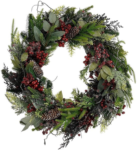 Mica Decorations Bodi Kerstkrans met Dennenappels - H13 x Ø50 cm - Bordeaux