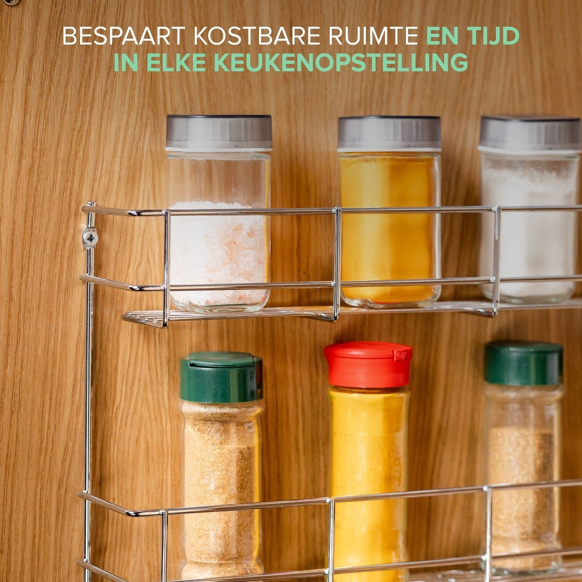 Kruidenrek Ophangbaar - voor 32 Kruidenpotjes - 4 etages Kruidenorganizer - 405x60x500mm - Metaal Chroom