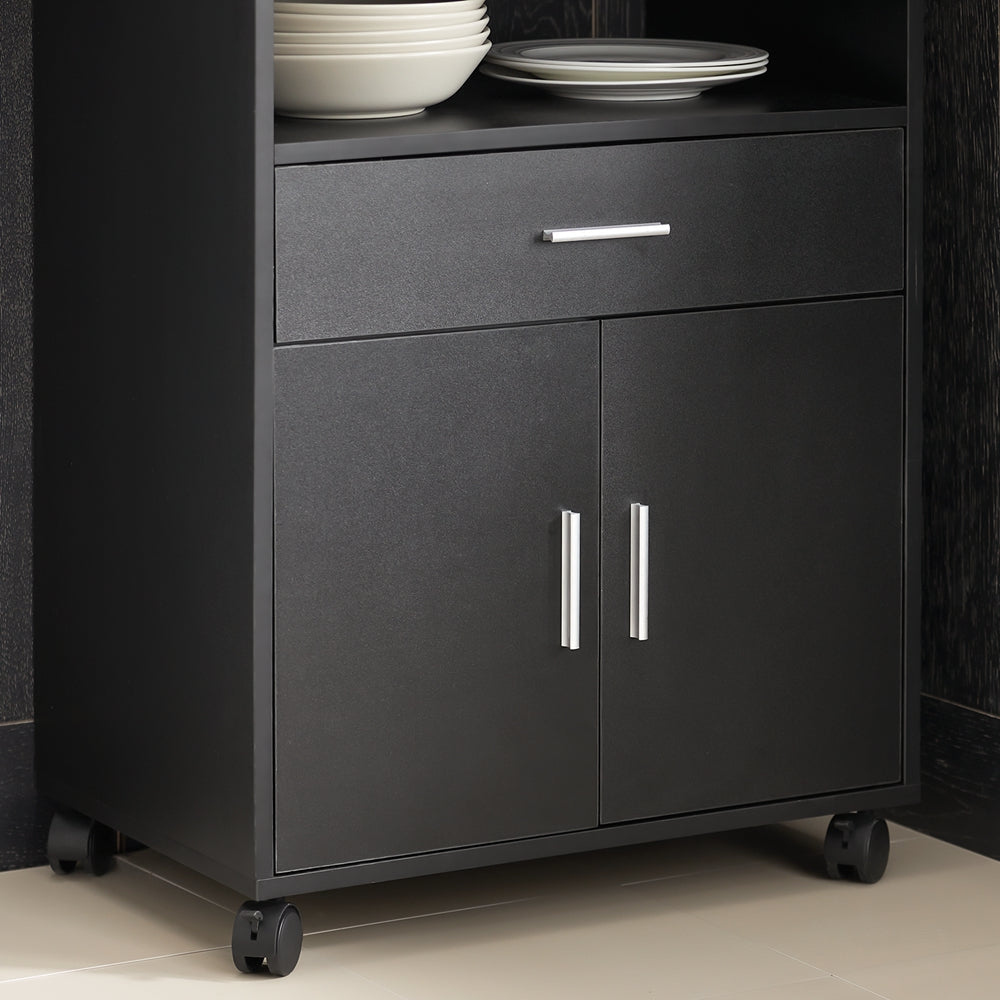 SoBuy Keukenwagen met zwenkwielen - Max. 60 kg - 2 Kasten - 59 x 92 x 40 cm - Zwart