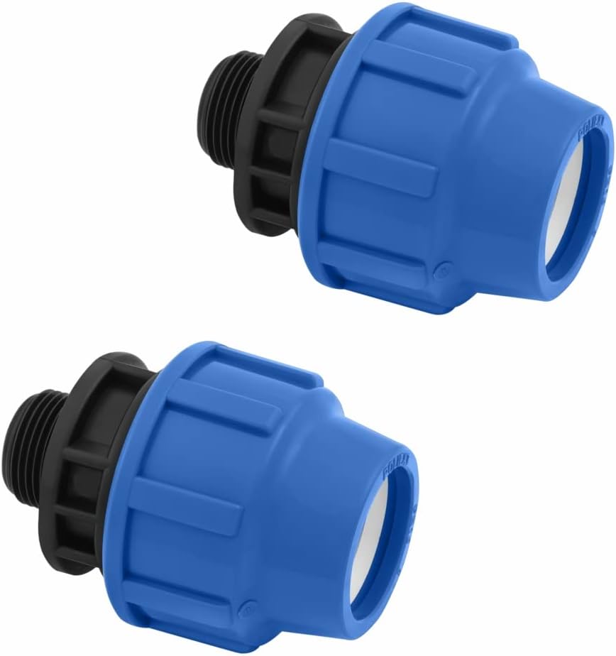 SmartProduct MDPE Rechte Knelkoppeling 25 mm x 1 Inch Buitendraad 2 Stuks – Zwart & Blauw – Polypropyleen