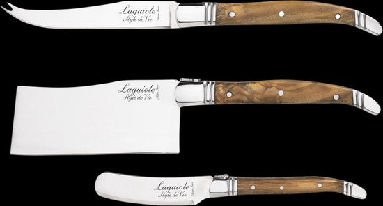 Laguiole Style de Vie Kaasmessenset Luxury Line - 3-delig - Olijfhout