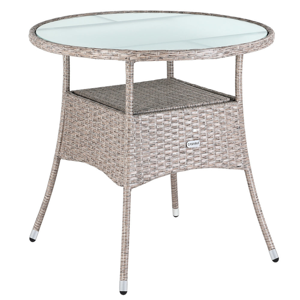 Casaria Polyrattan Bijzettafel 80cm Rond - 5mm Veiligheidsglas – Beige