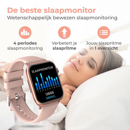 Nuvance - Smartwatch Heren & Dames met Bluetooth - 45mm - Geschikt voor alle Smartphones - Stappenteller en Hartslagmeter - Waterdicht - Lichtroze