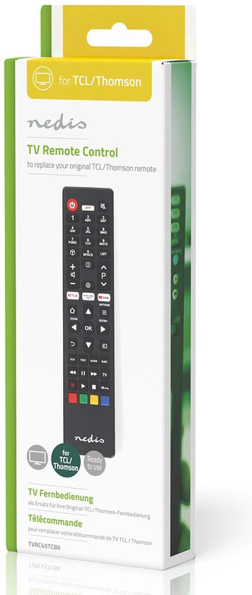 Nedis Vervangende Afstandsbediening - Geschikt voor: TCL/Thomson - Voorgeprogrammeerd - 1 Apparaat - Amazon Prime / Netflix Knop / Youtube Knop - Infrarood - Zwart