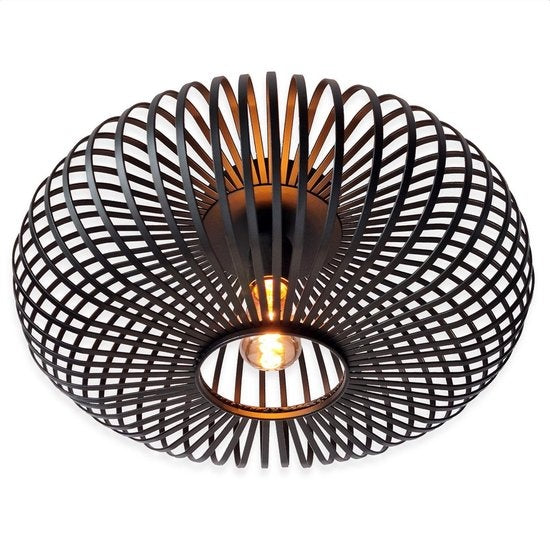Goliving Plafondlamp – Plafonnière – E27 – Metaal – Bamboo Look – Ø 40 cm – Zwart