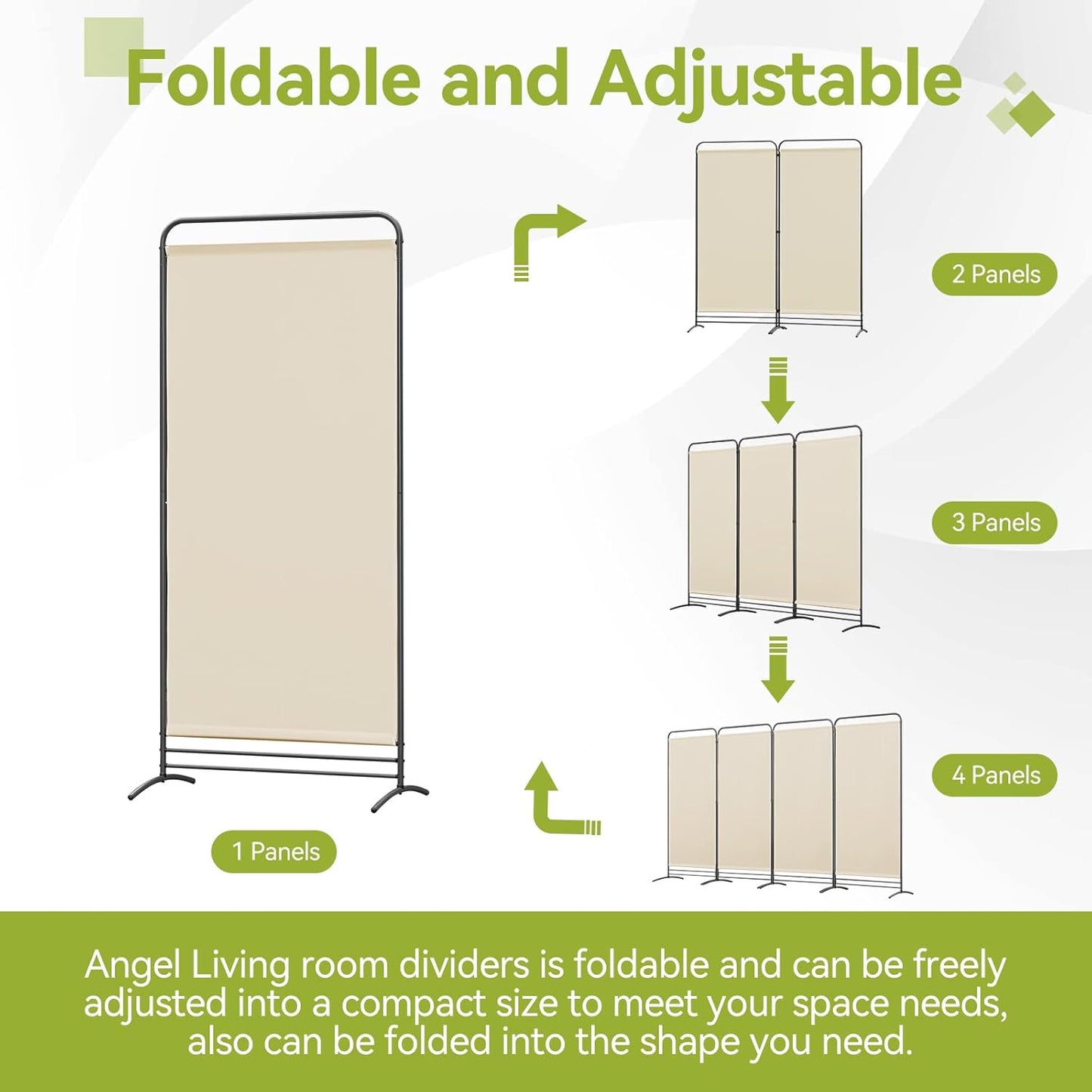 Angel Living Paravent - 1-delig - 81x180 cm - Klapbaar - Vrijstaand - Metalen Frame - Kamerverdeler & Privacy Scherm - Beige