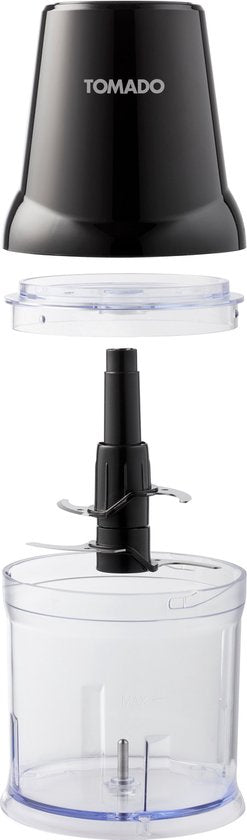 Tomado TCH2001B - Hakmolen - 360 ml - 2 RVS messen - 400 watt - Snijdt, hakt en mixt - Zwart