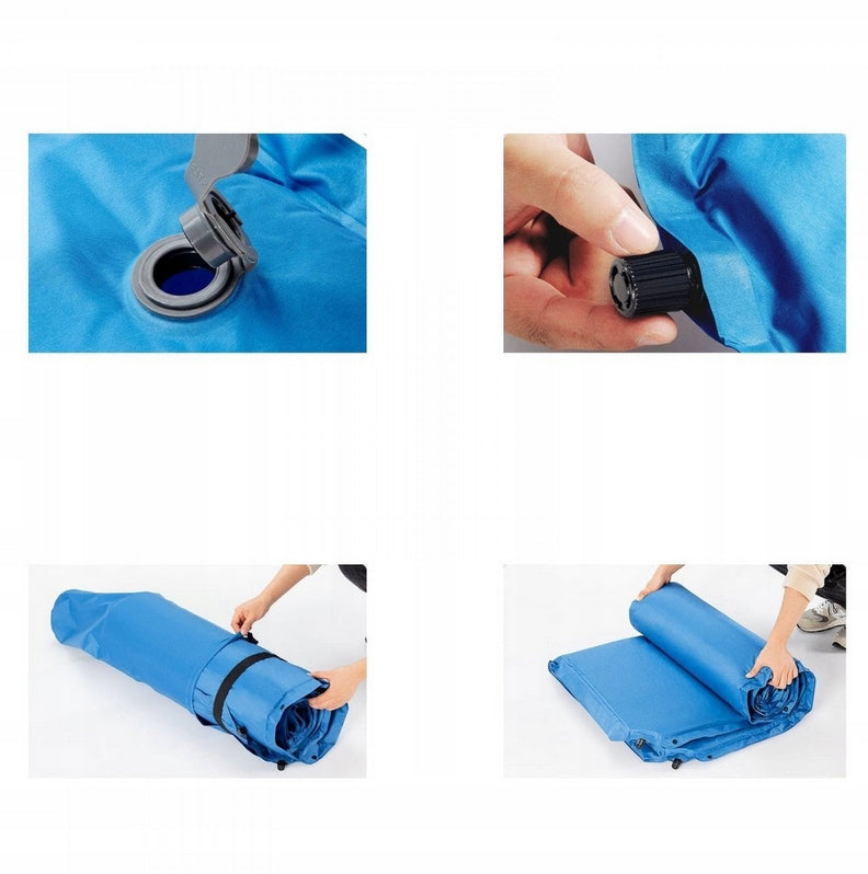 Coast – Zelfopblazende Campingmat 2-persoons – 187 x 131 x 4 cm & Met Ergonomische Kussens – Voorzien Van Verbindingsknopen En Waterbestendig Oppervlak – Voor Kamperen En Wandelen – Blauw Pvc En Schuim
