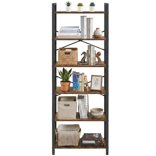 Joyfurnos Boekenkast 6 Niveaus - Industrieel - 30 x 66 x 186 cm - Greige/Zwart