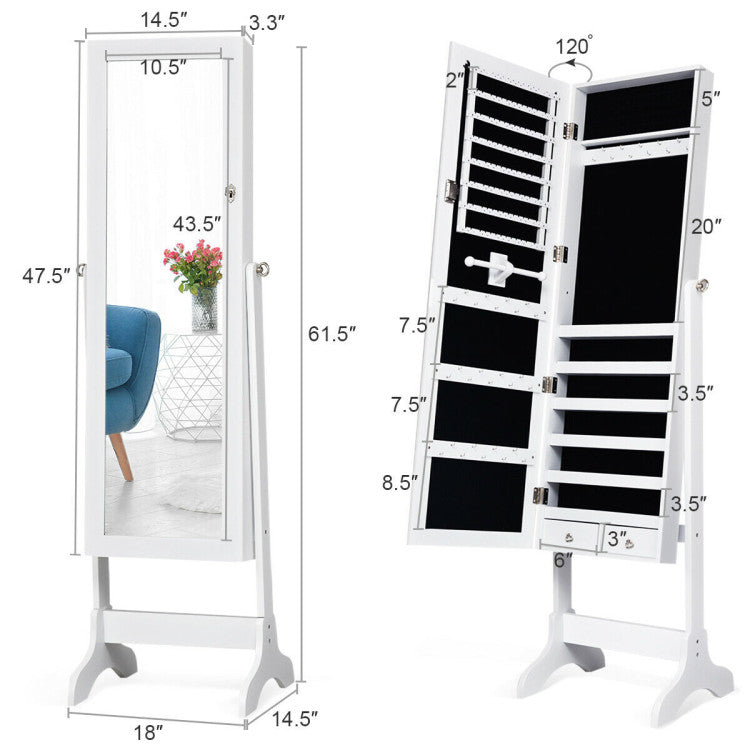 Coast sieradenkastje met volle body spiegel sieraden staan ??41 x 36,5 x 146 cm wit