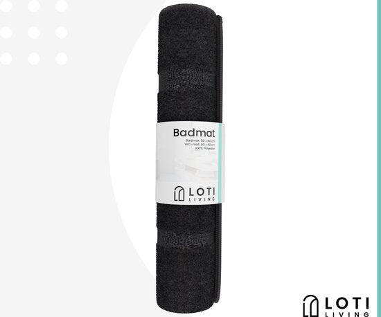 Loti Living Badmat Set Met Toiletmat Antislip – Douchemat – Badmat Badkamer – Vloermat – Badmat set wc mat – Badmat set antislip - Zwart - 50x80 cm + 50x40 cm