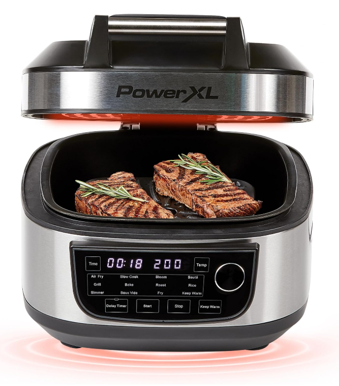 PowerXL Multi-koker 12-in-1 Zonder Grillplaat - 5,7 L - 1200 W - Zilver/Zwart - Airfryer en Slowcooker