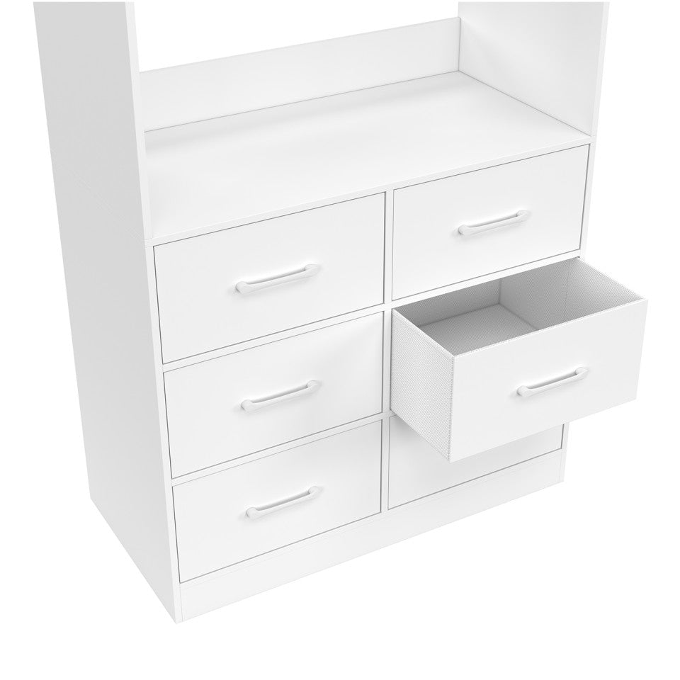 Uma Kledingkast Wit - 80 x 40 x 167 cm - Met Kledingroede en 6 Lades