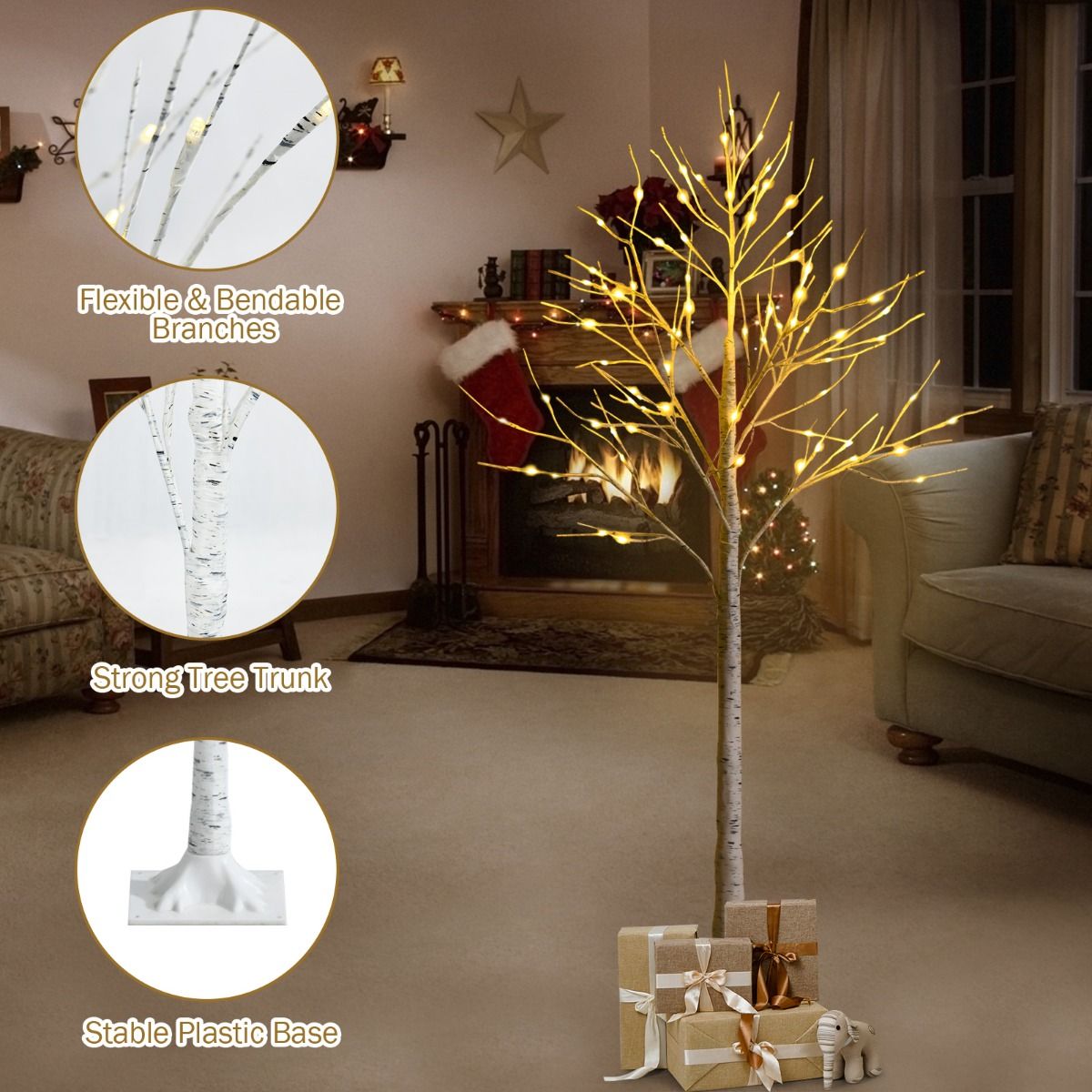 Coast Verlichte Kunstmatige Berkenboom - 72 Warm Witte LED-Lampjes - 150 cm Hoog - Wit