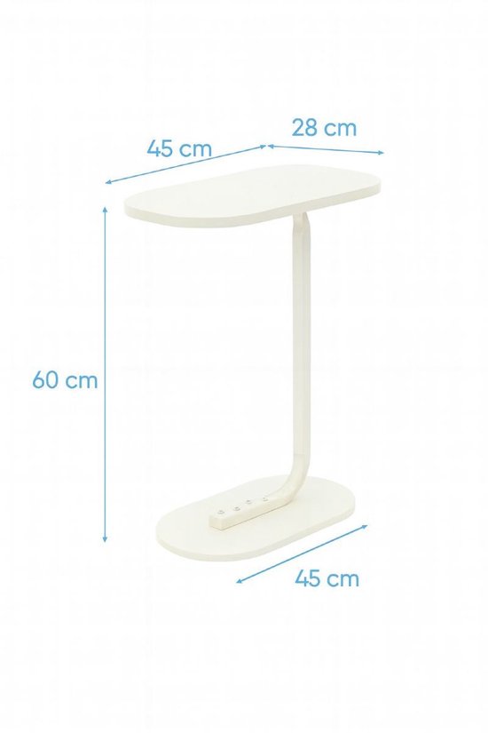 Ceruzo Bijzettafel – Wit Banktafel – Metaal met Hout – Koffietafel – C Shape – Compact– 45x28x60cm
