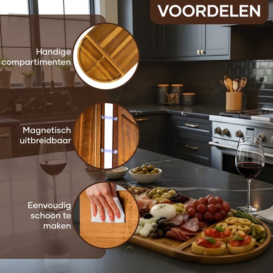 Villux Tapasplank - Borrelplank - Serveerplank - Kaasplank - Hapjesplank - Taspasplank Acacia - Borrelplank Magnetisch- Inclusief Ebook - 66CM