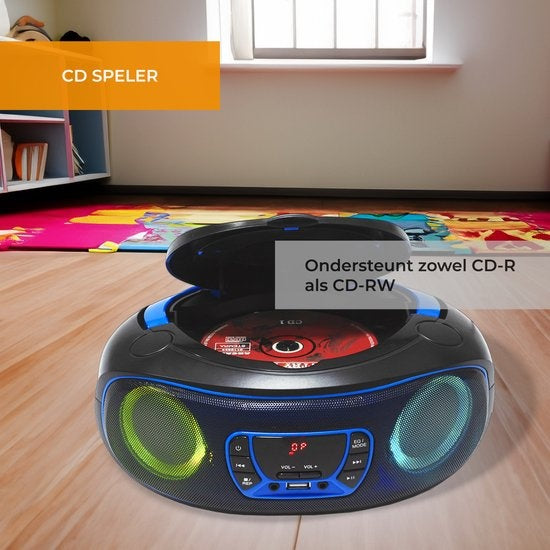Denver Draagbare Radio CD Speler Kinderen - Bluetooth - Lichteffecten - Boombox - AUX - FM - TCL212BT - Blauw