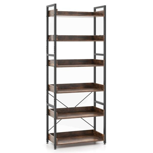 Coast Industriële Boekenkast met 6 Planken en 4 Haken – 69 x 34 x 177 cm – Bruin en Zwart