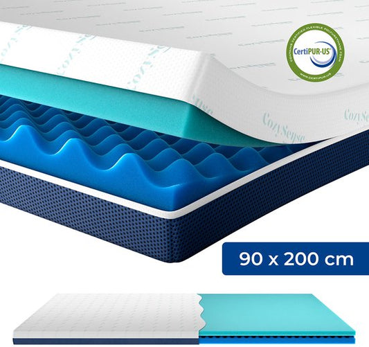 CozySense® DualFeel Topper Matras 90x200 - Matras Topper - Topmatras - Topdekmatras - Met Koele & Warme Kant - CertiPUR® - Stevige Hardheid - 7,5 cm - Wasbare Hoes