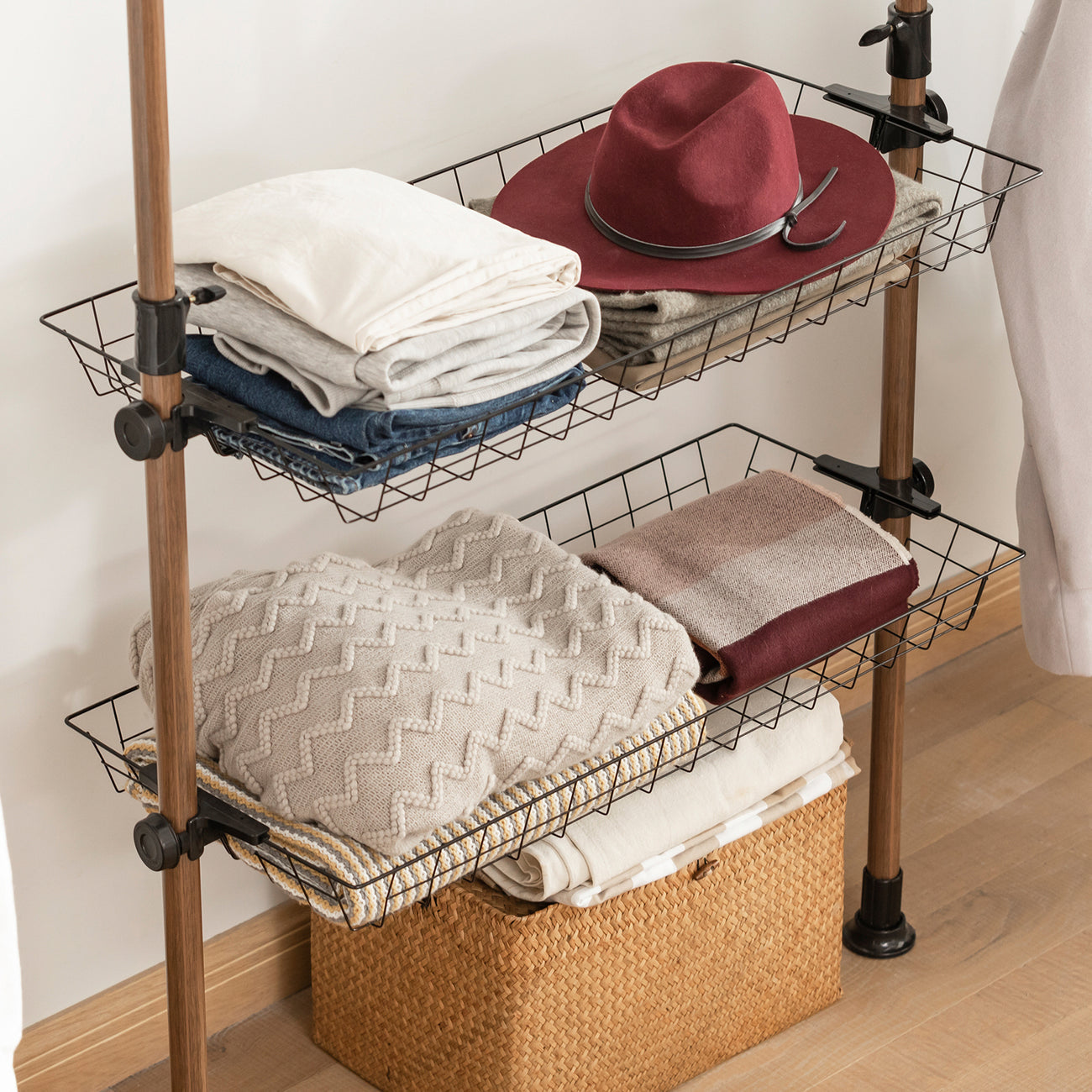 SoBuy Kledingrek - 4 Rekken - Verstelbaar - 305 x 5 x 270 cm - Bruin