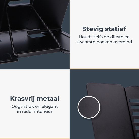 Castagnola Verstelbare Boekensteun - Boekenstandaard met 6 Standen - Boekenhouder Metaal - Anti Slip Tablethouder - Kookboeken en Leesboeken