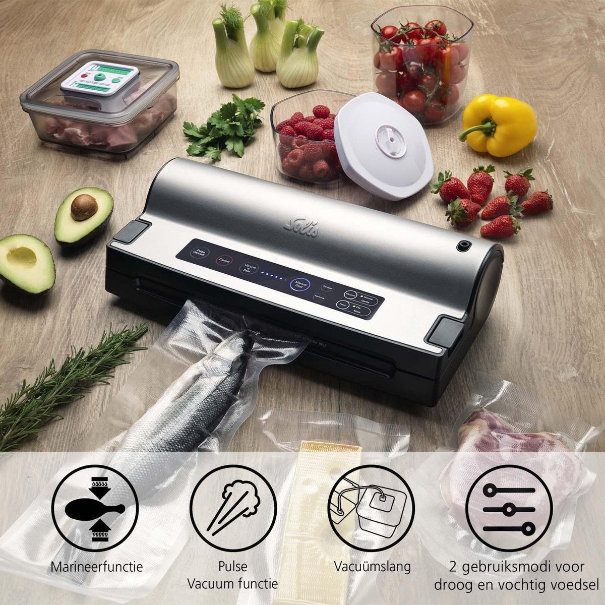 Solis Vac Prestige 575 Vacumeermachine - Vacuümmachine met Marineerfunctie en Slangaansluiting - Vacuüm Sealer Inclusief Vacuumzakken en Folie - Grijs