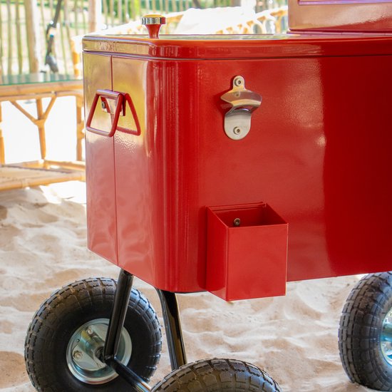 AXI Bolderwagen Cooler in Rood - Bolderkar - Koeler met wielen - 76L inhoud - Koelbox met aftapkraan