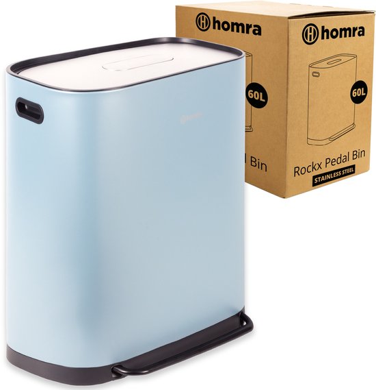 Homra Rockx Prullenbak 60 Liter - Duo Pedaalemmer 2X30L met Geurfilter - RVS Afvalscheidingsprullenbak 2 Vakken - Recycle Afvalbak - Vuilnisbak Keuken - Afvalemmer Afvalscheiding - Dubbele Prullenbakken Blauw