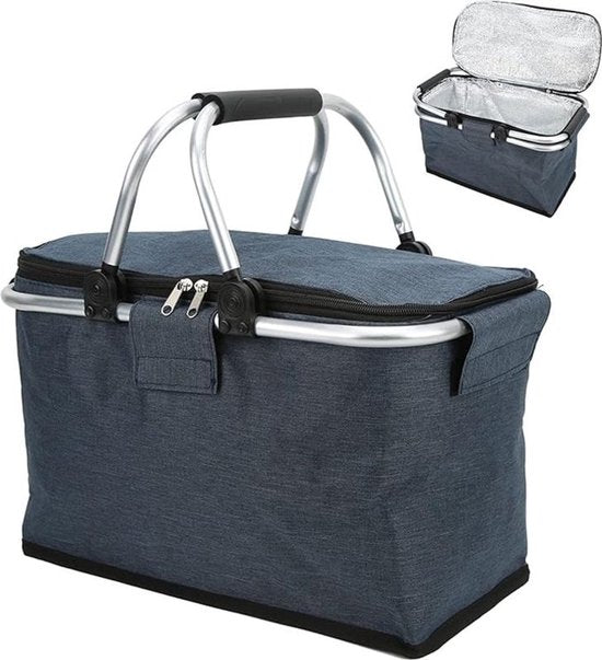 Ceruzo Koelmand Blauw - Picknickmand-Aluminium-Oxford Doek-Opvouwbaar