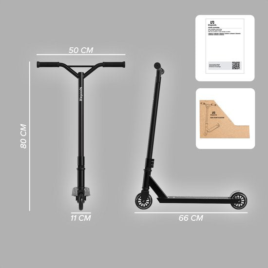 LifeGoods Stuntstep Fly X - Step - T-Stang - 100mm - Speelgoed Jongens/Meisjes - 100KG - Zwart/Wit