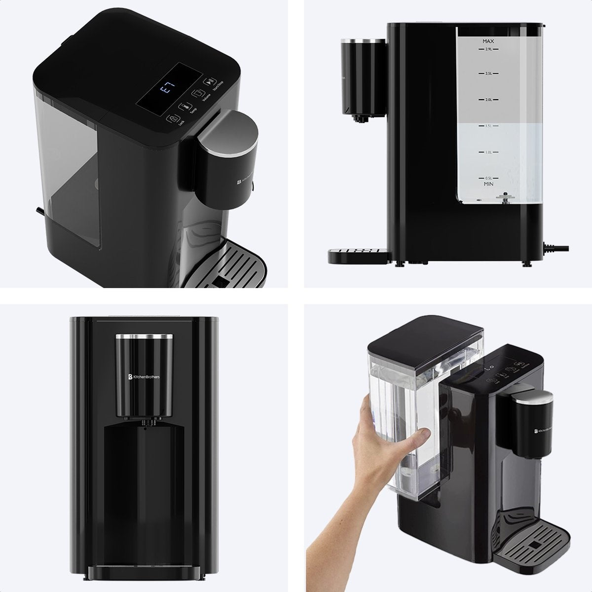 KitchenBrothers Heetwaterdispenser - 2,9L - Touch Display - Heetwatertap - 2600W - Zwart