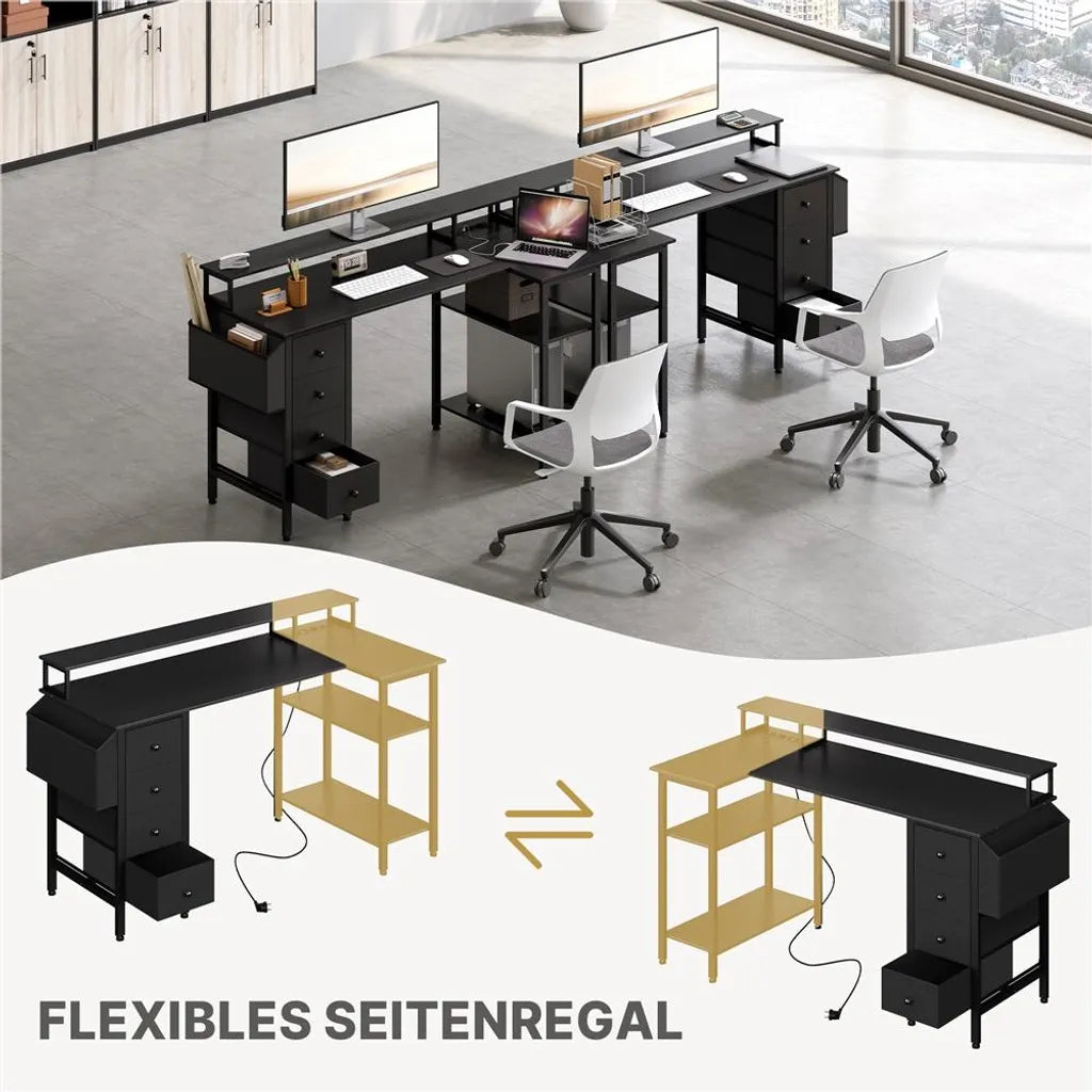 Yaheetech L-vormig Bureau 140 × 68 × 87 cm – Zwart – Gaming Bureau met Laadstation, Monitorstandaard en Opbergruimte