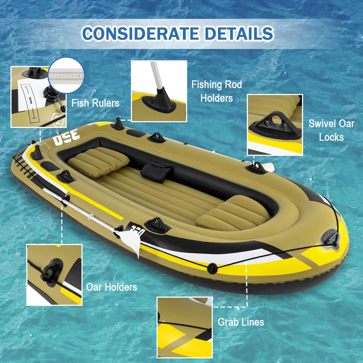 Coast Opblaasbare vissersboot - 3 luchtkamers - inclusief peddels en pomp - groen - 305 x 136 x 42 cm