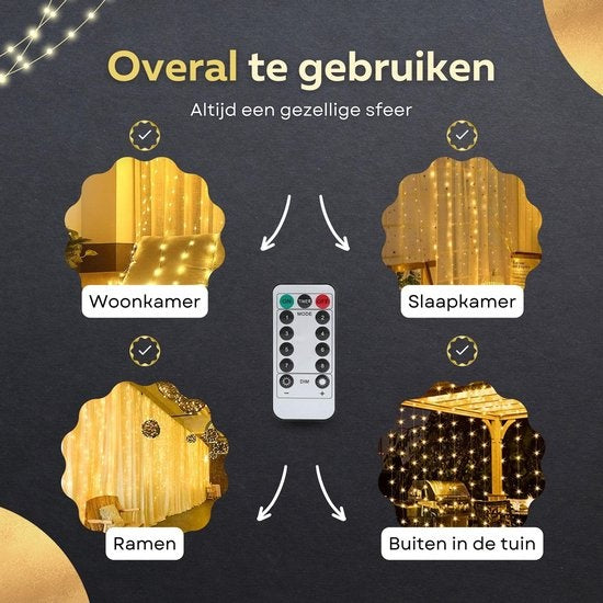 Giftmas LED Lichtgordijn – Kerstverlichting voor Buiten & Binnen – Inclusief Afstandsbediening - 300 LED's – 3x3m