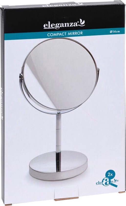 Make-up spiegel - zilver - rond - dubbelzijdig - 14 x 26 cm - Cosmeticaspiegels - Vergootspiegels