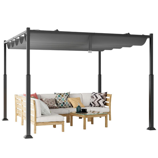 Coast Buitenpergola - uitschuifbare luifel - zware metalen kolommen - grijs en zwart - 310 x 310 cm