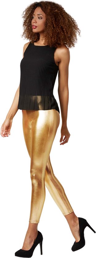 Dressforfun Metallic legging goud XXL - verkleedkleding kostuum halloween verkleden feestkleding carnavalskleding carnaval feestkledij partykleding - 303596