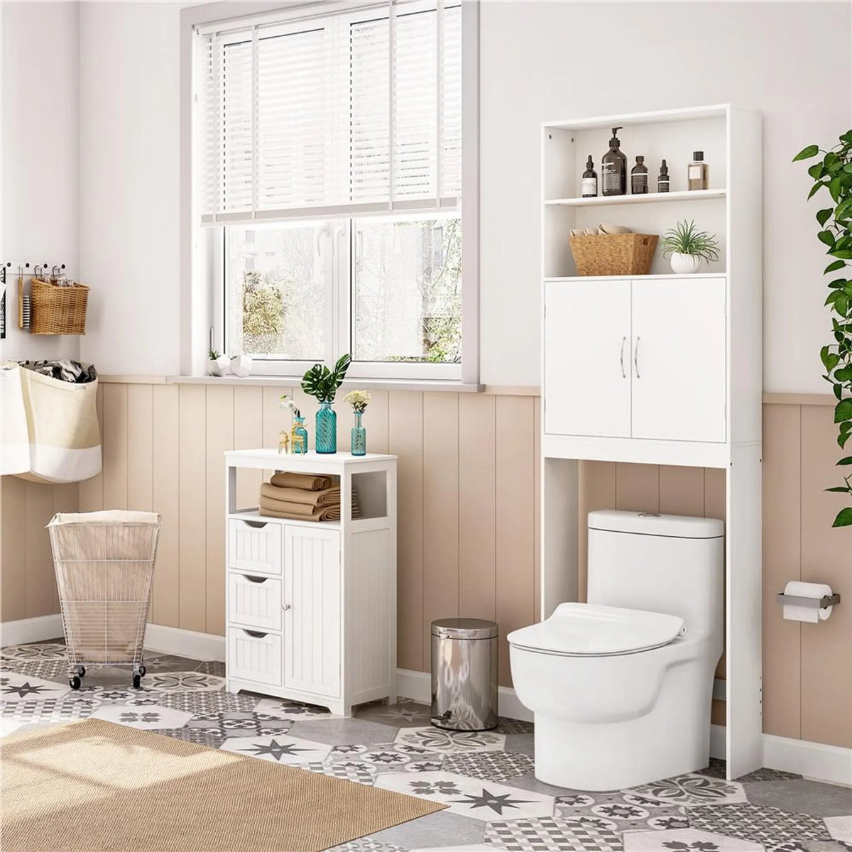 Yaheetech Toiletkast en Wasmachinekast - 195 cm hoog - 72 x 20 cm - Wit