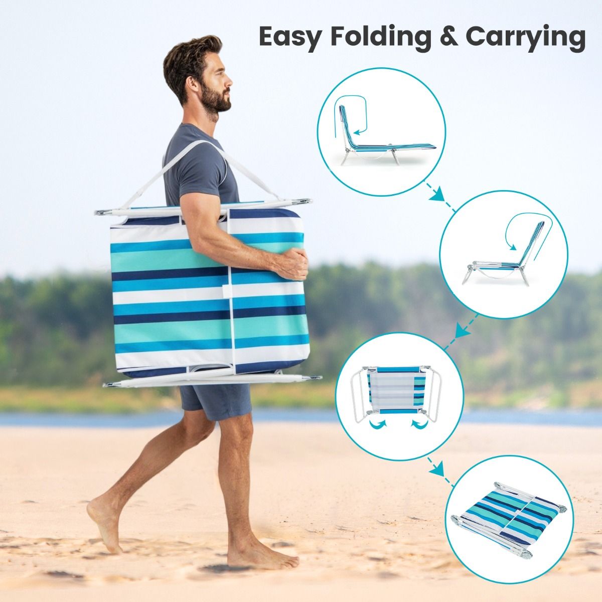Coast Opvouwbare Ligstoel 2-Delig - 5 Standen Verstelbaar - Marineblauw - 186x55x30 cm
