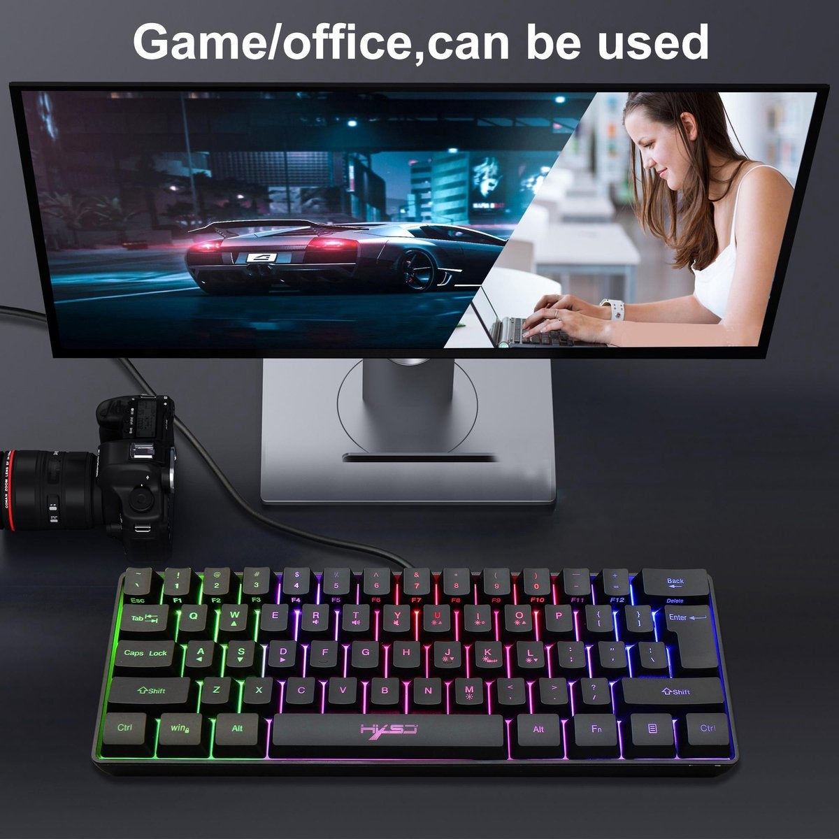 HXSJ V700 RGB Membraan bedrade gaming toetsenbord - 61keys - Qwerty - Zwart