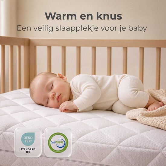 CozySense® Babymatras 70x140 cm – Ledikant Matras – Babymatrassen – Ademend Katoen – afneembare hoes – OEKO-TEX® & CertiPUR-US® gecertificeerd – 10 cm