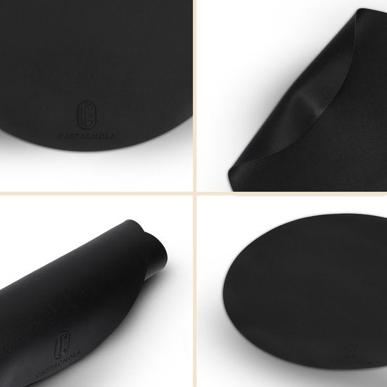 Castagnola Lederlook Placemats - Ronde Placemats - Antislip Placemat van Kunstleer - Waterafstotende Onderlegger - Onderzetter - 6 Stuks - Diameter 38 cm - Zwart
