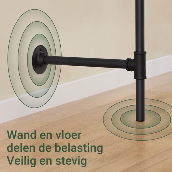 SoBuy industrieel kledingrek met 3 stangen en 3 MDF-planken, robuuste open kledingkast, industrieel zwart KLS18-SCH