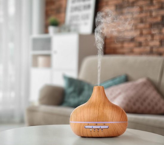 Grundig Aroma Diffuser Luchtbevochtiger 300ml- Elektrische Geurverspreider Met LED Verlichting en Timer - Aromatherapie Met Etherische Oliën - Draadloze Geur Verspreider - Bamboe
