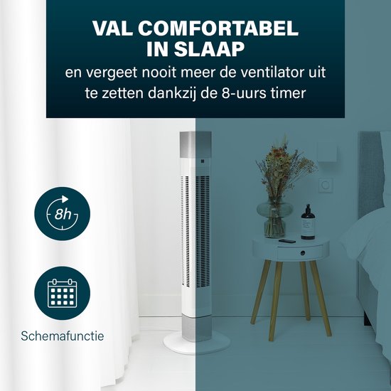 Slimme Torenventilator – Bladloos – Met App & Afstandsbediening – Timer – Energiezuinig – Princess 358275 – Wit