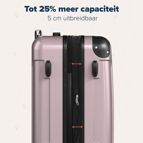 TRVLMORE Kofferset - 3 Delig - Complete Reiskoffer set - 45L Handbagage + 75L en 115L Ruimbagage - Roségoud