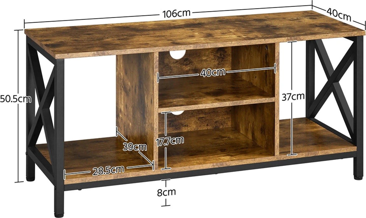 Yaheetech Tv-meubel 106 x 40 x 50,5 cm - Roestbruin - Industrieel - Open Opbergvakken - 40 kg
