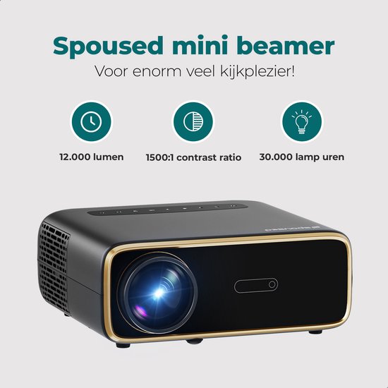 Spoused Beamer - Full-HD - 12.000 Lumen - Streamen Vanaf Je Telefoon Met WiFi - Mini Beamer - Zwart - Android